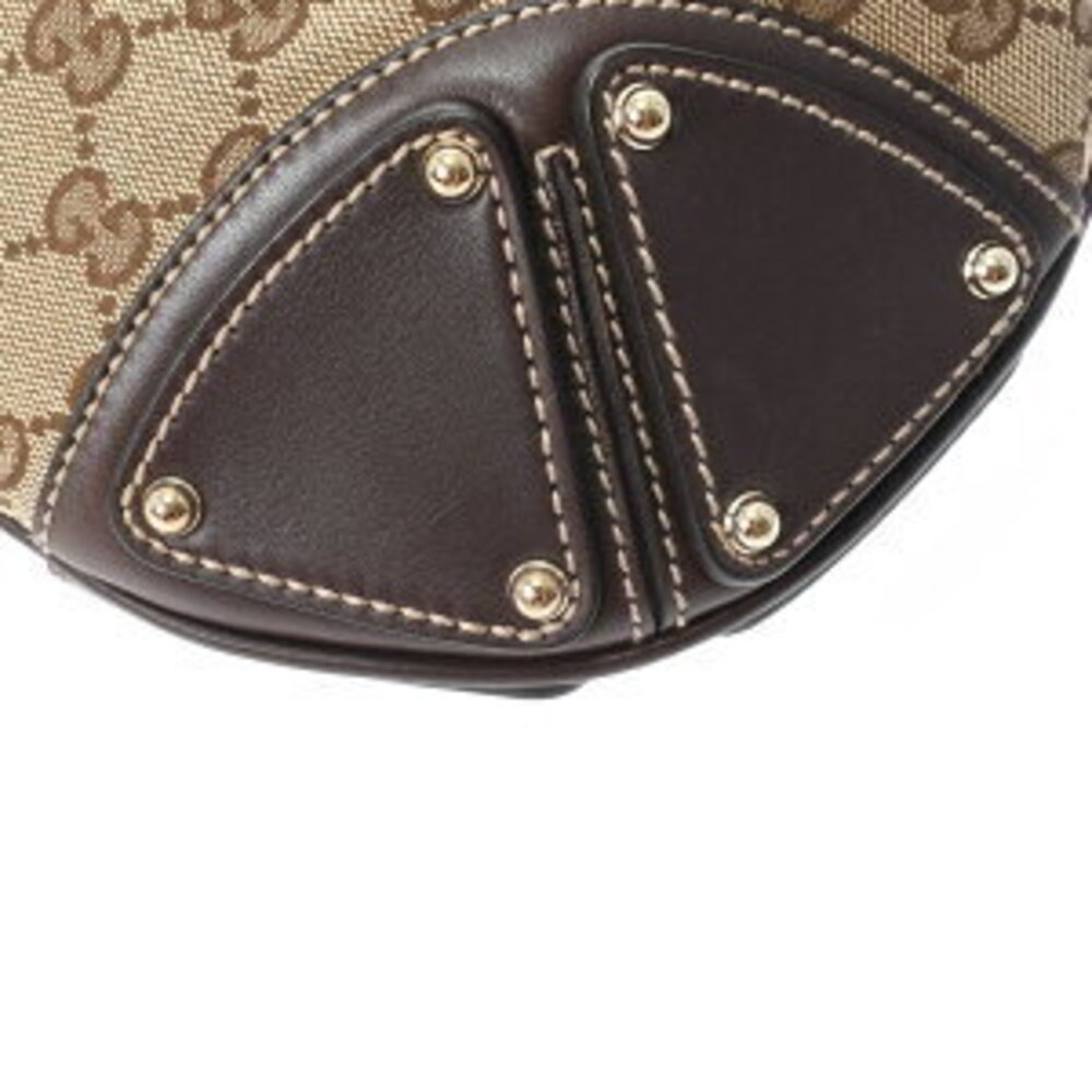 Gucci Bamboo Handbag Beige Ebony Brown Leather GG Canvas Bag - Picture 9 of 9